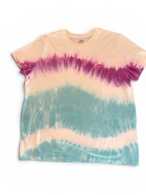 Roots Tie-Dye Short Sleeve Tee in White, Teal & Magenta